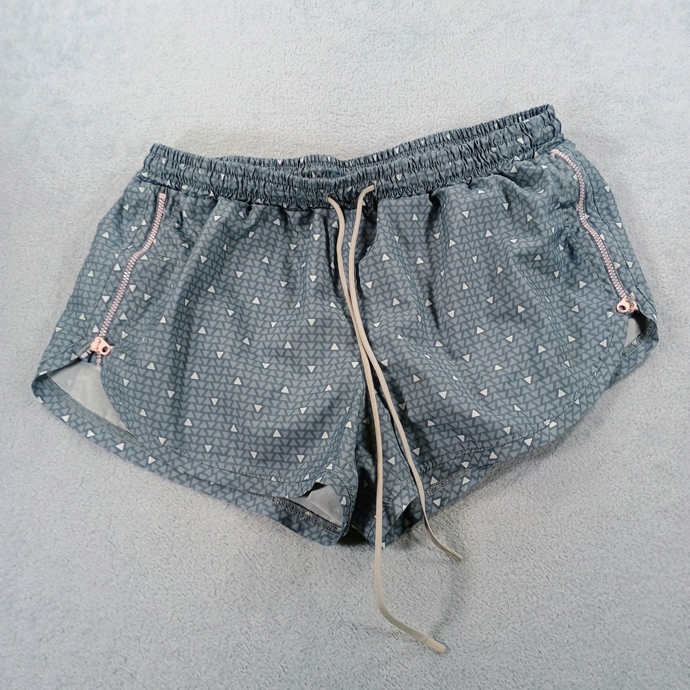 A&F Active Womens Running Shorts Grey Triangle Print Medium‎ Zipper Pockets